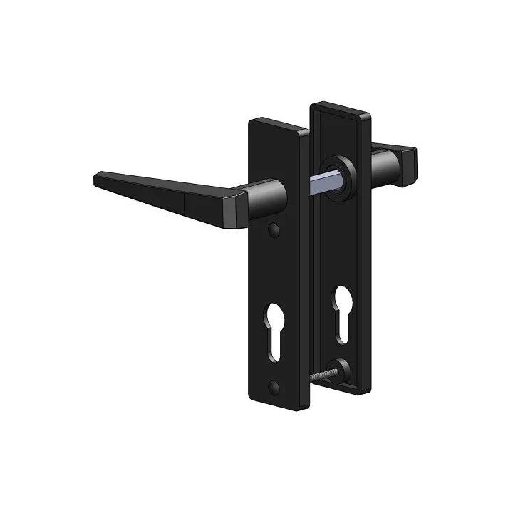 Black PVC plate + black PVC lever handles for wicket door set