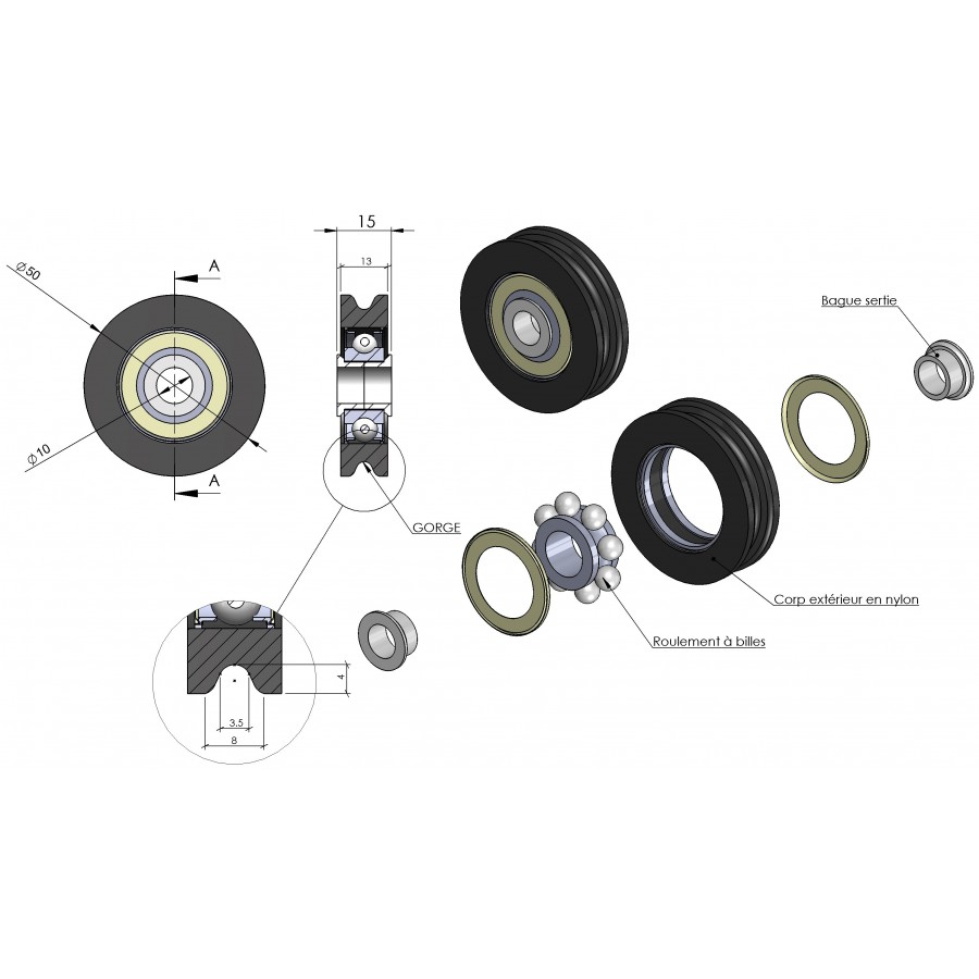 Ensemble Supports Poulies Fixes Nylon Sectionnelle (la paire) -  Axone-Spadone