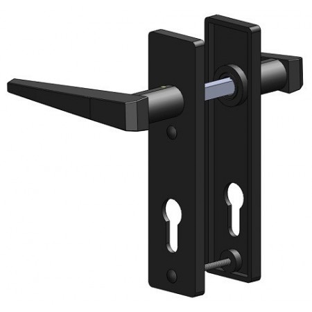 Black PVC plate + black PVC lever handles for wicket door set