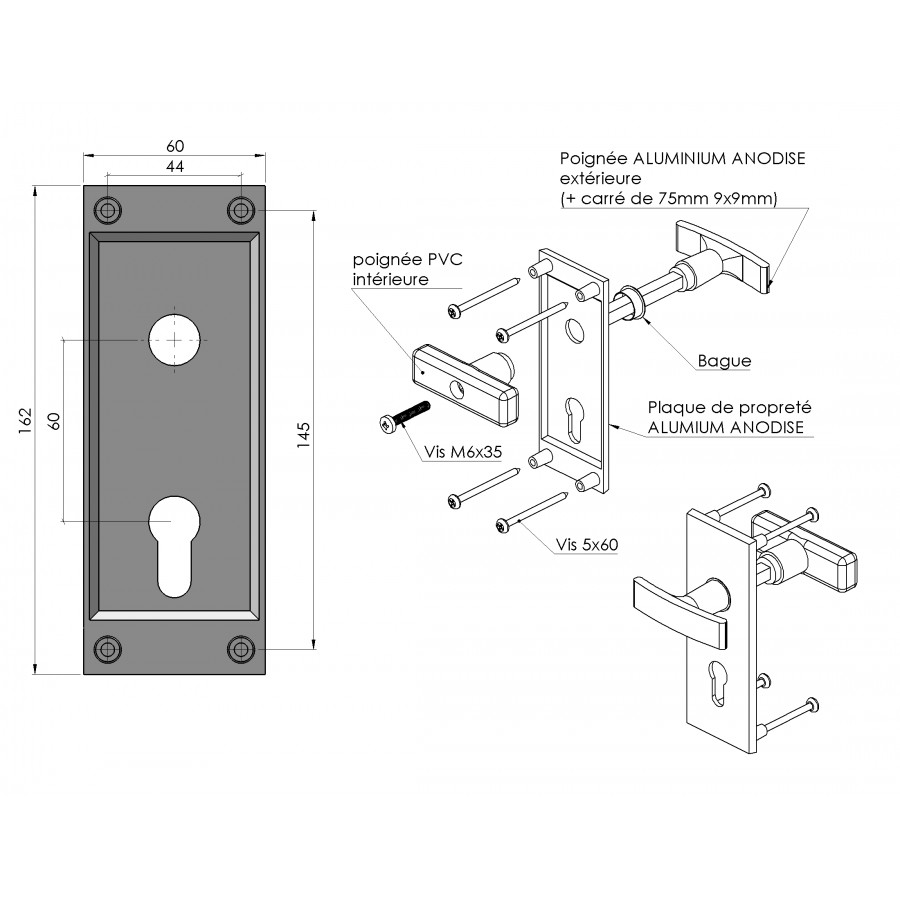 Plaque de propreté pour poignée droite - Protection de porte