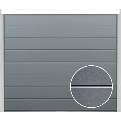 Sectional garage door with wood look in anthracite grey colour