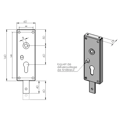 Coffre de serrure Partie Fixe 1 Point Cotation