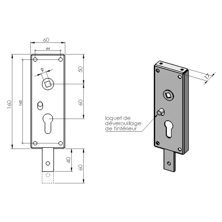 Coffre de serrure Partie Fixe 1 Point Cotation
