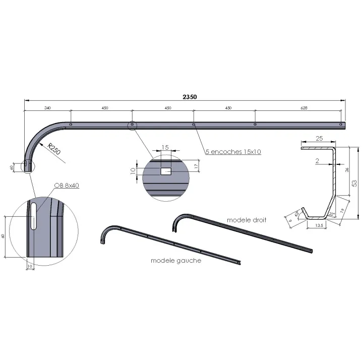 MonoRails Horizontaux Sectionnelle Porte Hauteur 2000-2125 L2630