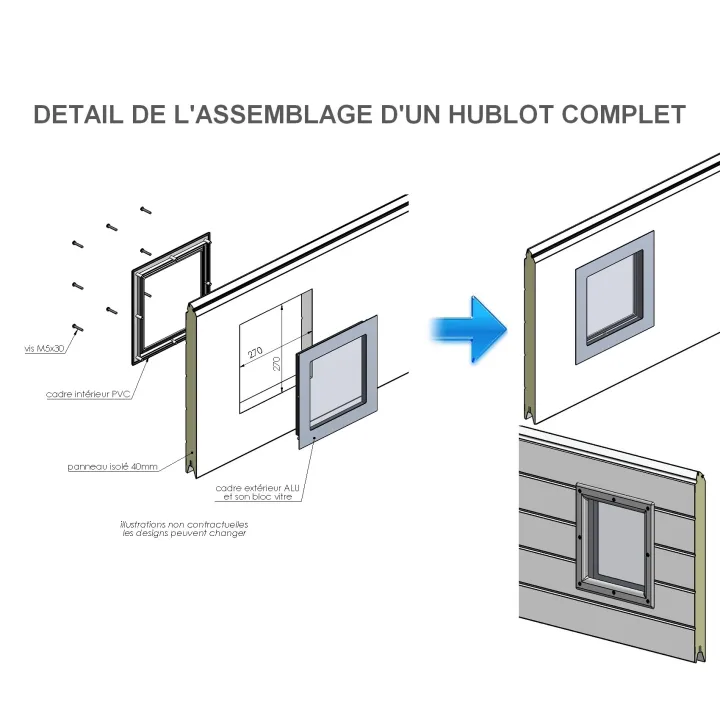 Hublot Carré ALU Plats (Cadres + vitrage)