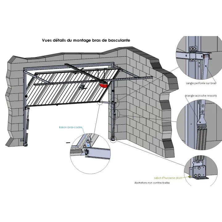 Schéma de montage bras de porte basculante