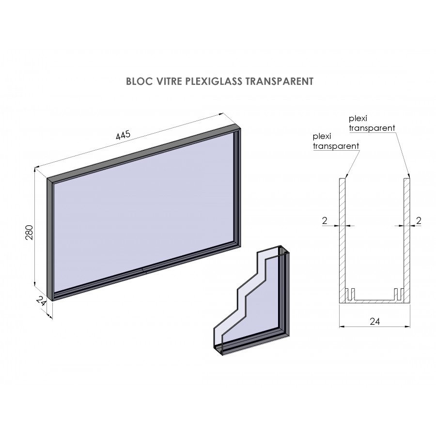 Vitrage rectangulaire pour hublot de porte de garage