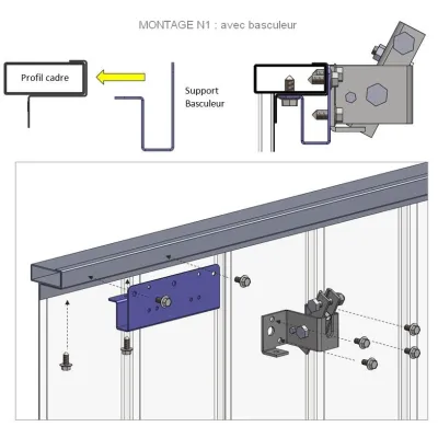 Support basculeur de déverrouillage sur porte métallique / plaque arrimage moteur