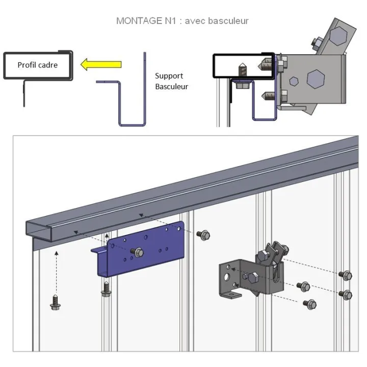Support basculeur de déverrouillage sur porte métallique / plaque arrimage moteur