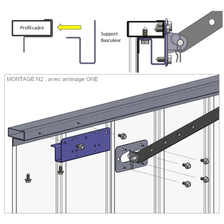 Support basculeur de déverrouillage sur porte métallique / plaque arrimage moteur