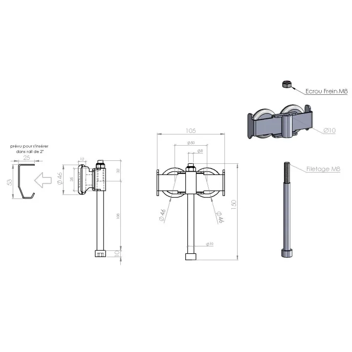 Galets tandem pour porte sectionnelle à deplacement latéral