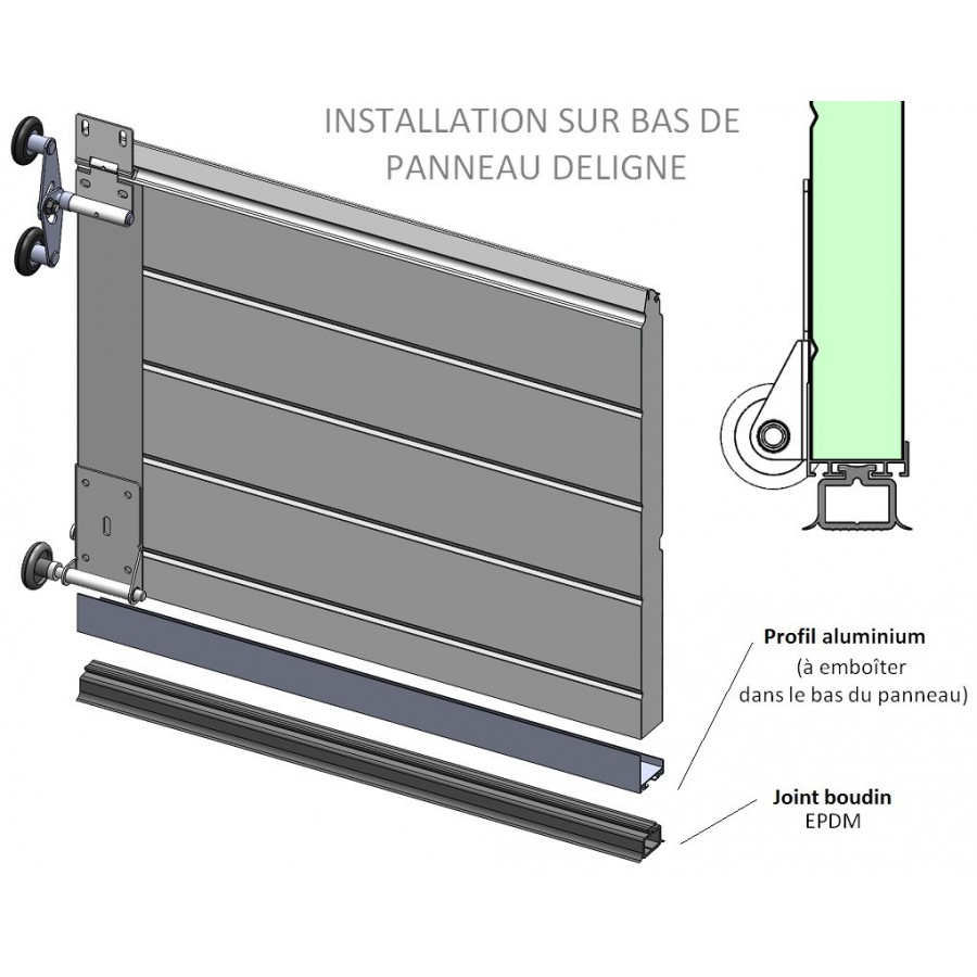 Profil aluminium Support Joint Boudin EPDM pour porte de garage