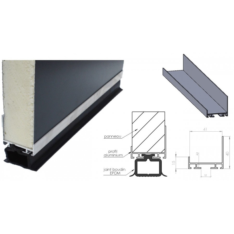 Profil aluminium Support Joint Boudin EPDM pour porte de garage