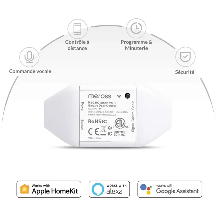 Récepteur connecté pour porte de garage (HomeKit, Alexa, Google Assistant)