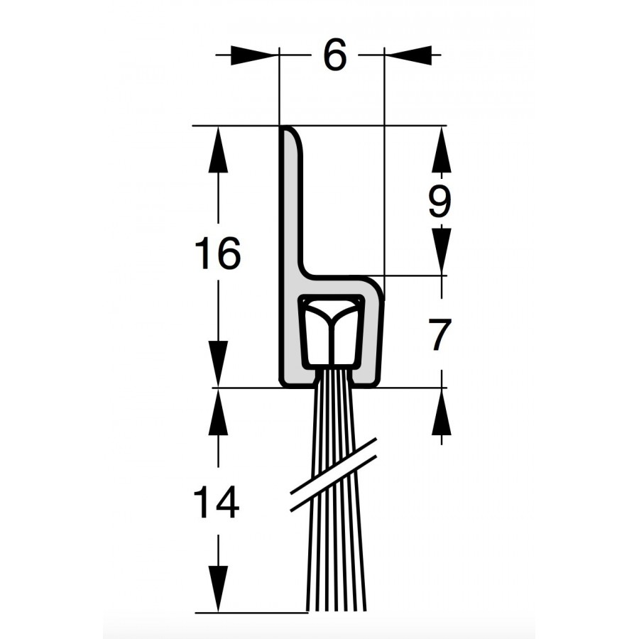 Joint brosse, 25 mm brosse, longueur = 2500mm  IDD-Parts pièces détachées  pour portes sectionelles et systèmes de quai
