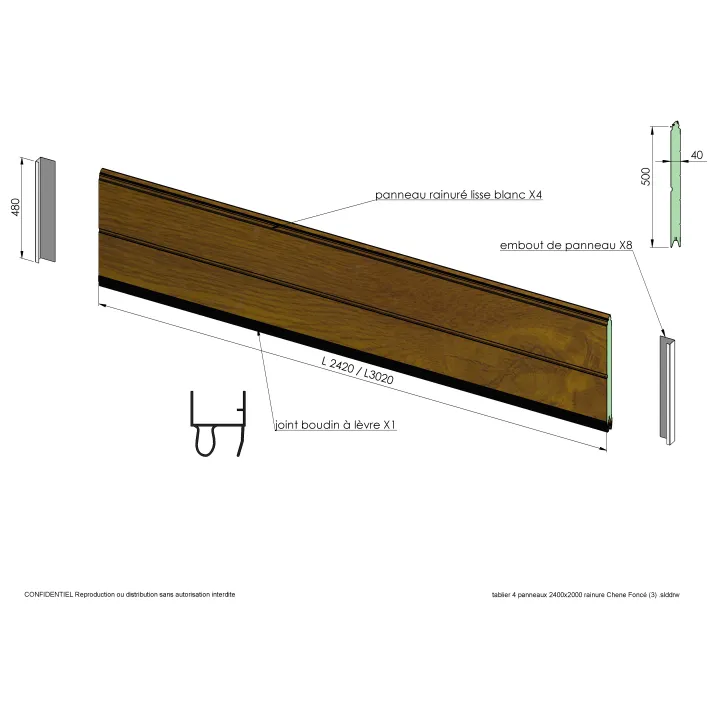 Lot de 4 panneaux lisse à rainure chêne doré pour remplacement complet du tablier + joint bas