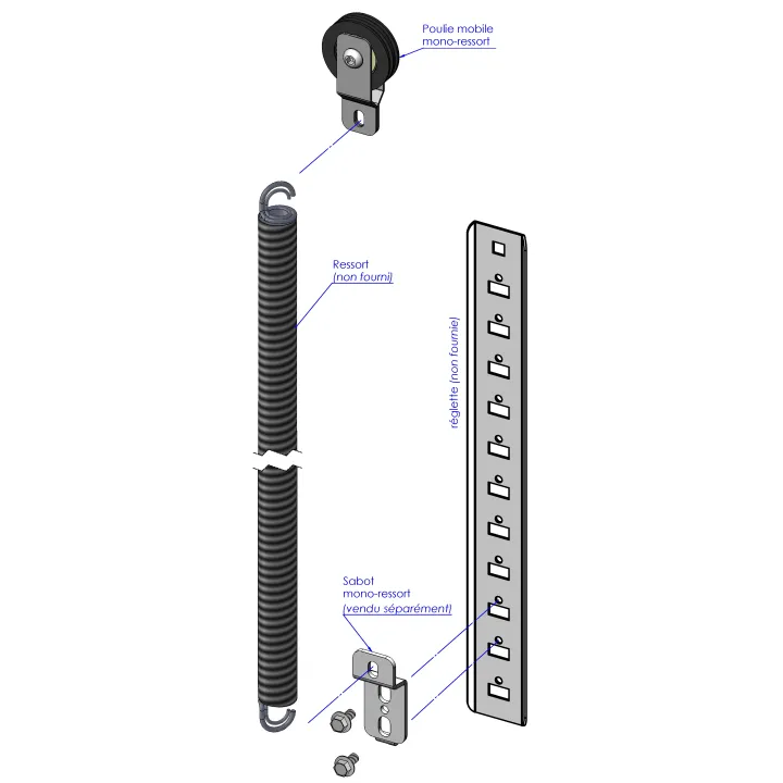 Poulie Mobile Nylon Diamètre 50mm double gorge + support monoressort