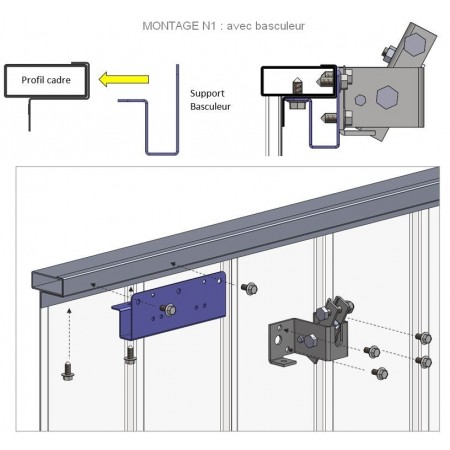 Support basculeur de déverrouillage sur porte métallique / plaque arrimage moteur