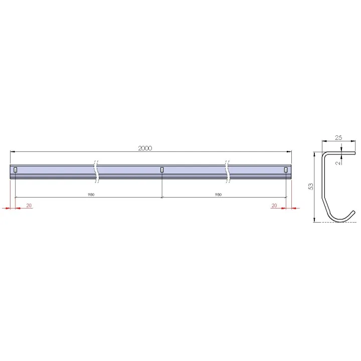 Straight guide rail Length 2,00m (the unit)