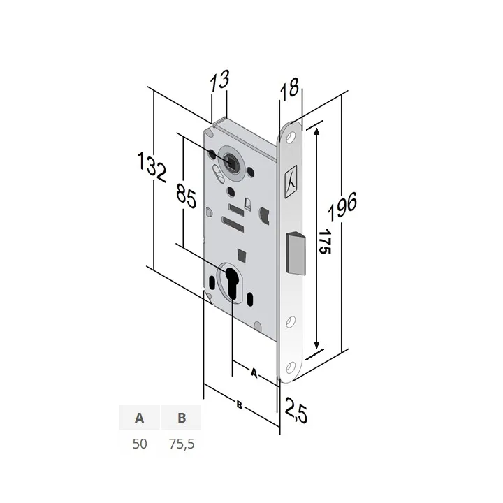 Lock case Wicket door 1 point door EURONORM CT