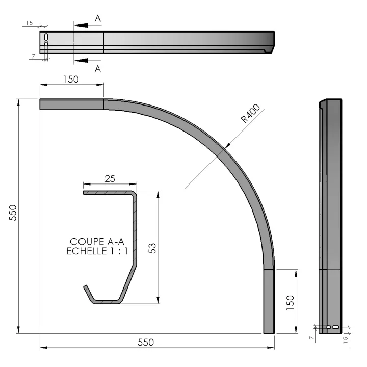Rail cintré pour porte à déplacement latéral
