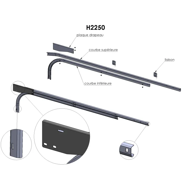 Doubles Rails Horizontaux Sectionnelle H2250