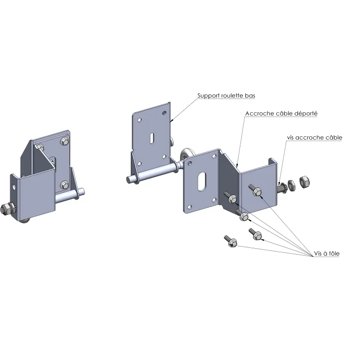 Supports roulettes sectionnelle du bas + accroche cable déporté + roulettes (la paire)