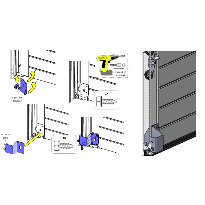 Bottom sectional castor supports + remote cable hanger + castors (pair)