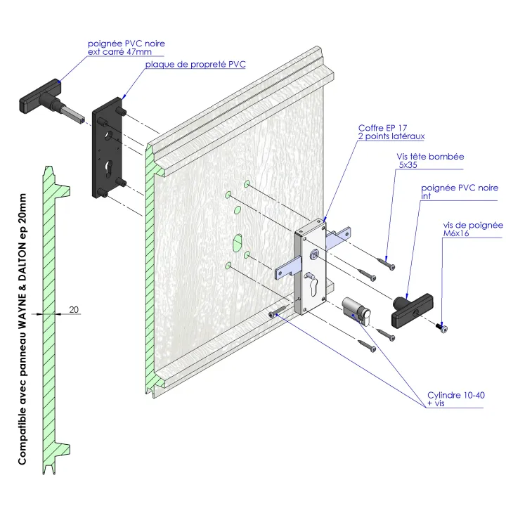 Kit serrure pour sectionnelle WAYNE DALTON iso20