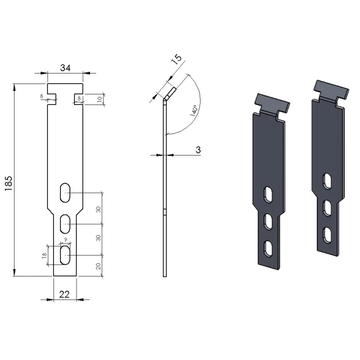 Tilt Spring Hook with 3 holes (German door) (pair)