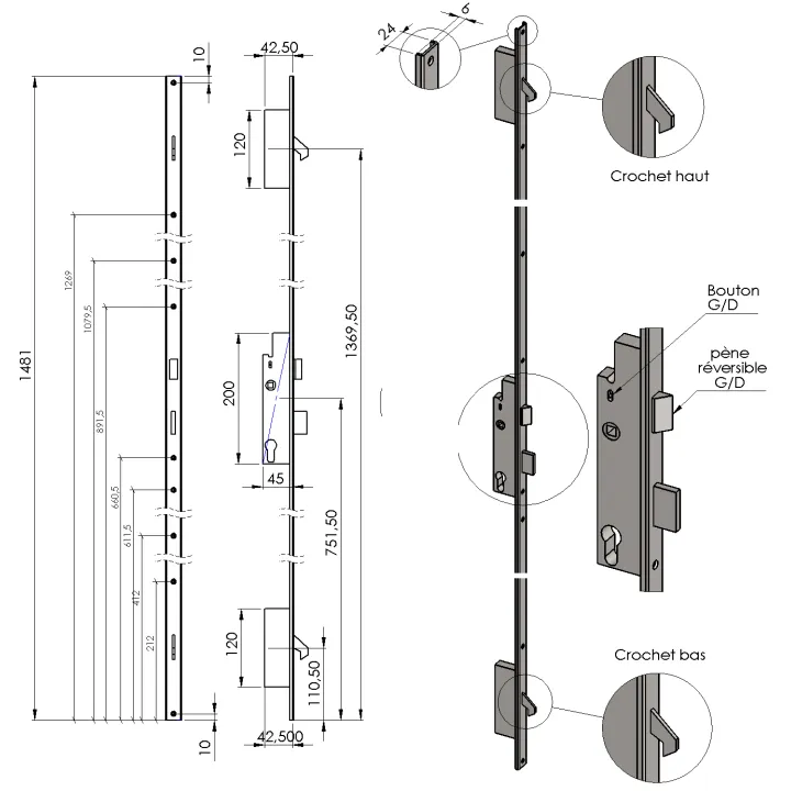 Hook 3 Point Door Lock