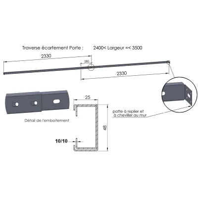 Traverse Ecartement Téléscopique 2x2,40 (porte large)