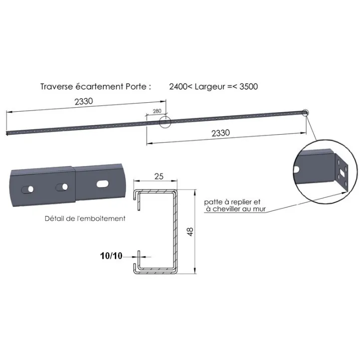 Traverse Ecartement Téléscopique 2x2,40 (porte large)