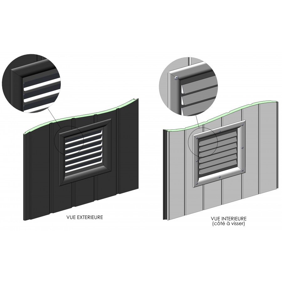 Grille d'aération blanche/noire pour porte d'épaisseur 40 mm