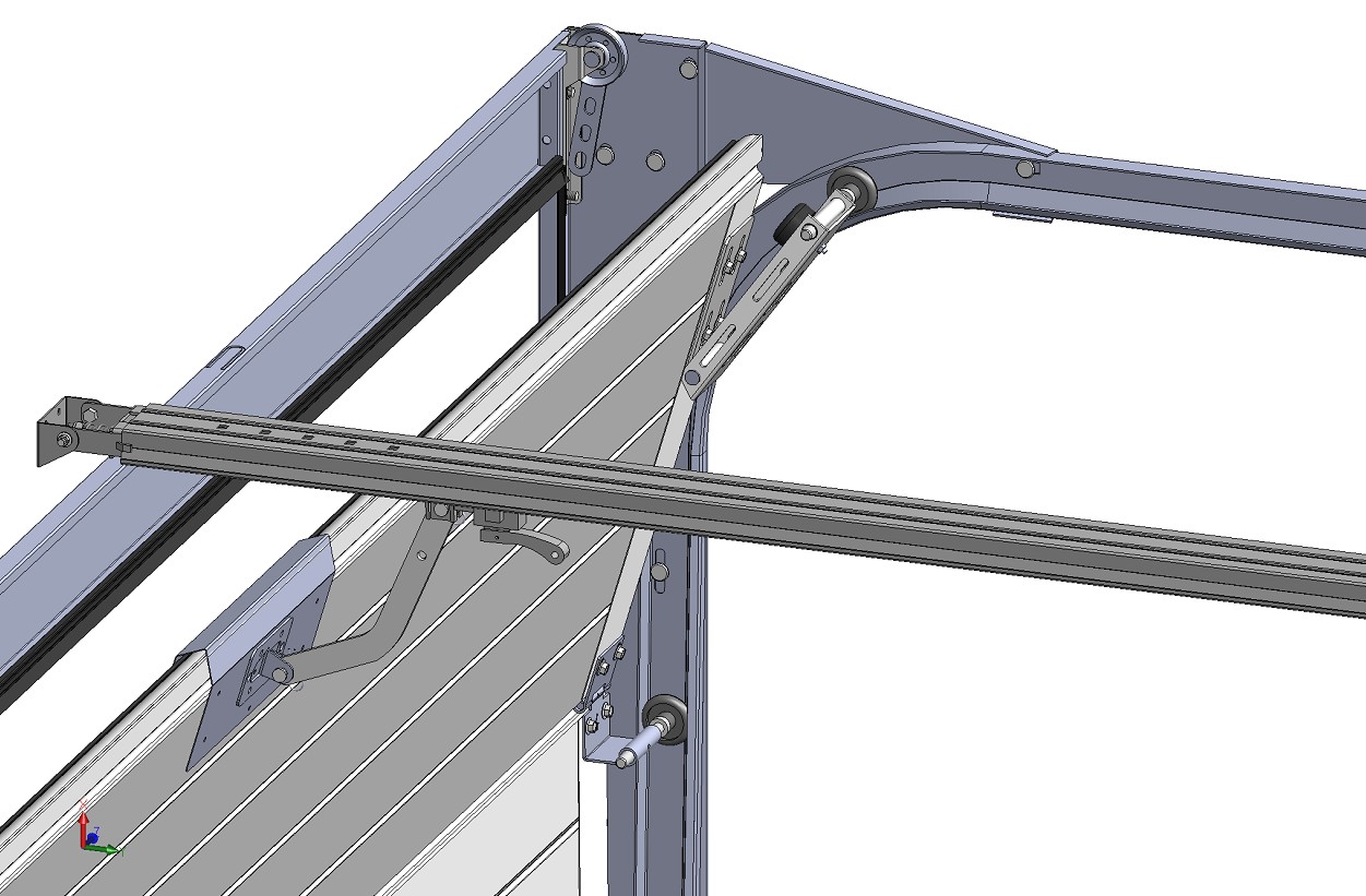 Close-up on the rails of a monorail sectional door